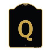 SIGNMISSION Designer Series Sign-Sign W/ Letter Q, Black & Gold Aluminum Sign, 18" x 24", BG-1824-22932 A-DES-BG-1824-22932